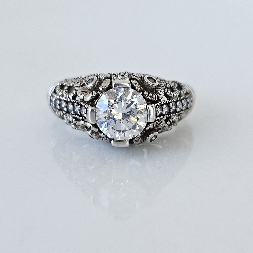Victoria Wieck Art Deco Diamond Simulant Sterling Silver Size 7!